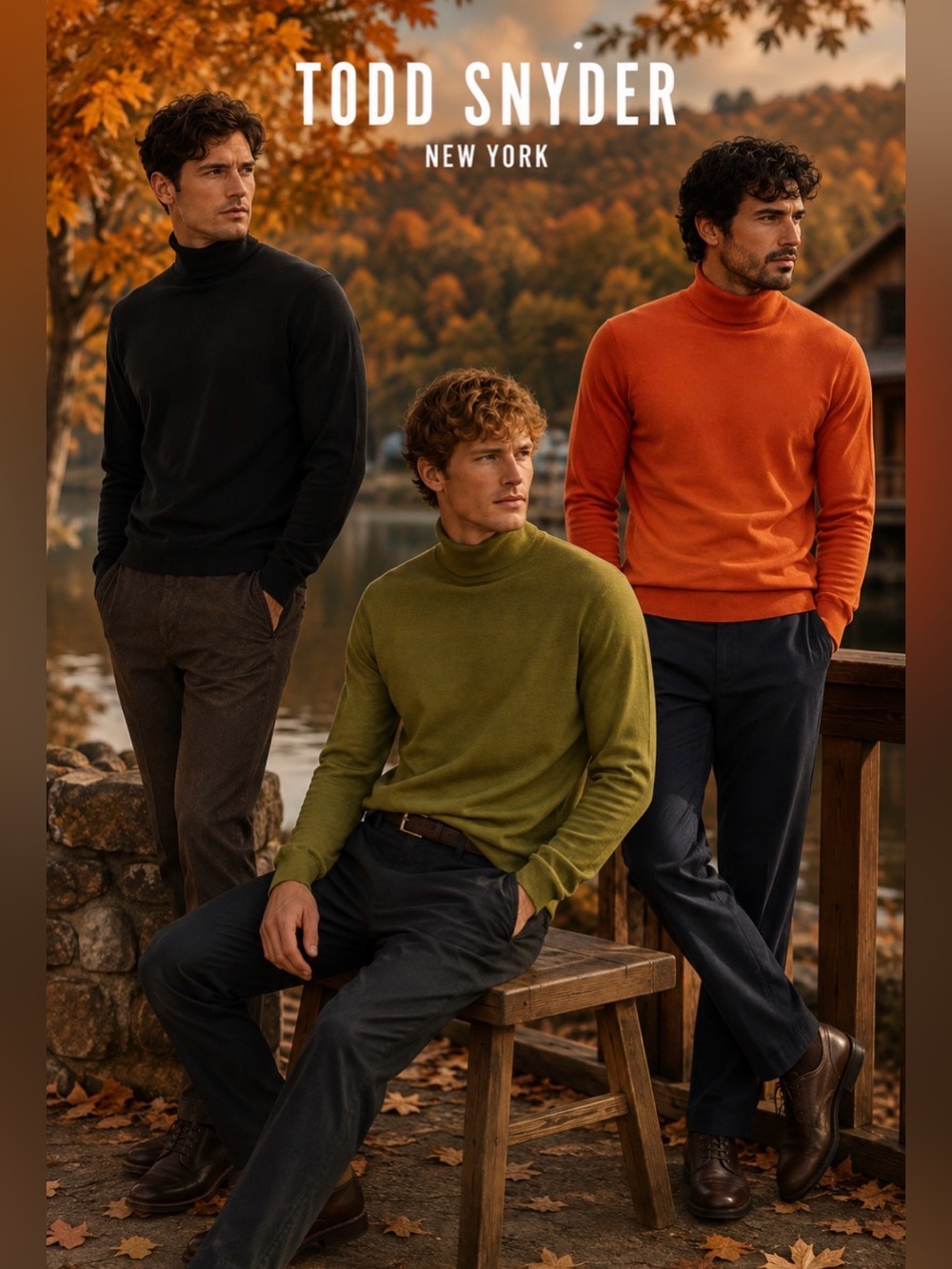 TODD SNYDER Cotton (Orange, Black, Olive) Jersey Turtleneck Sweater Sz L